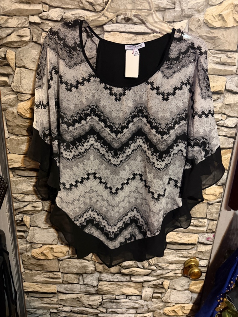 Notations Black & Gray Chevron Sheer Layered Blouse